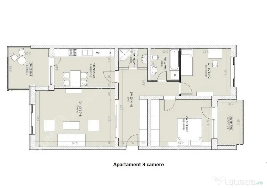 Apartament cu 3 camere decomandate 2 terase loc parcare