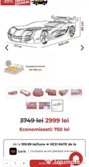 Pat mașinuța cu saltea și telecomandă