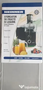 Storcator de fructe si legume Heinner HSF-600BK, 600 W 
