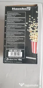 Aparat popcorn Hausberg HB-900AB, 1200 W, Buton PORNIT/OPRIT, Alb 