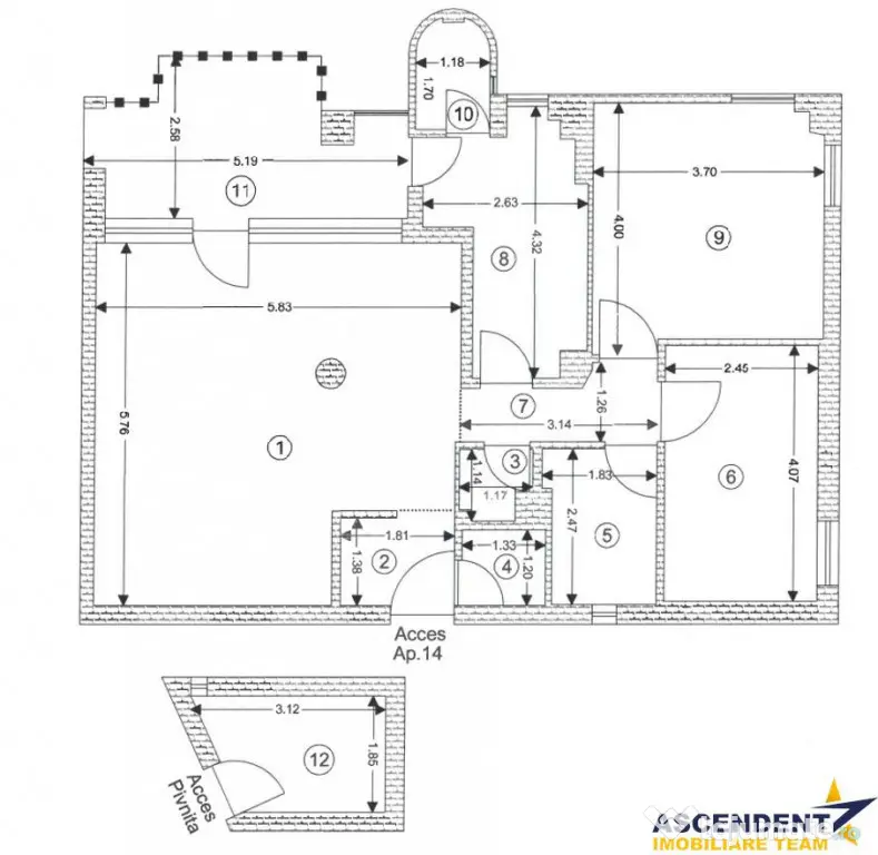 Apartament 3 camere, 90 mp, Centrul Civic Brasov, potential