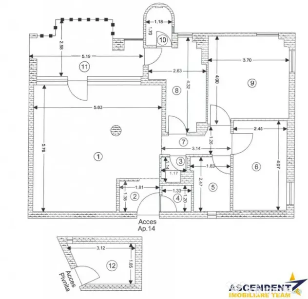 Apartament 3 camere, 90 mp, Centrul Civic Brasov, potential