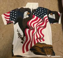 "4th July" Cotton Traders Polo Shirt Mens L Cream USA Flag American Eagle