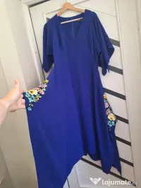 Rochie Unicat de Lux Rozalia Bot – Albastru Regal, Broderie Manuală