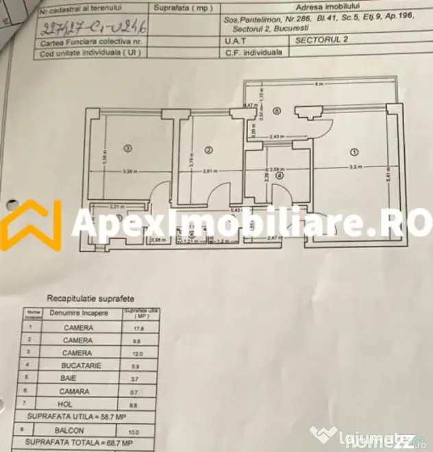 Apartament 3 camere de inchiriat Pantelimon București | Ape - Bucuresti (Bucuresti-Ilfov)