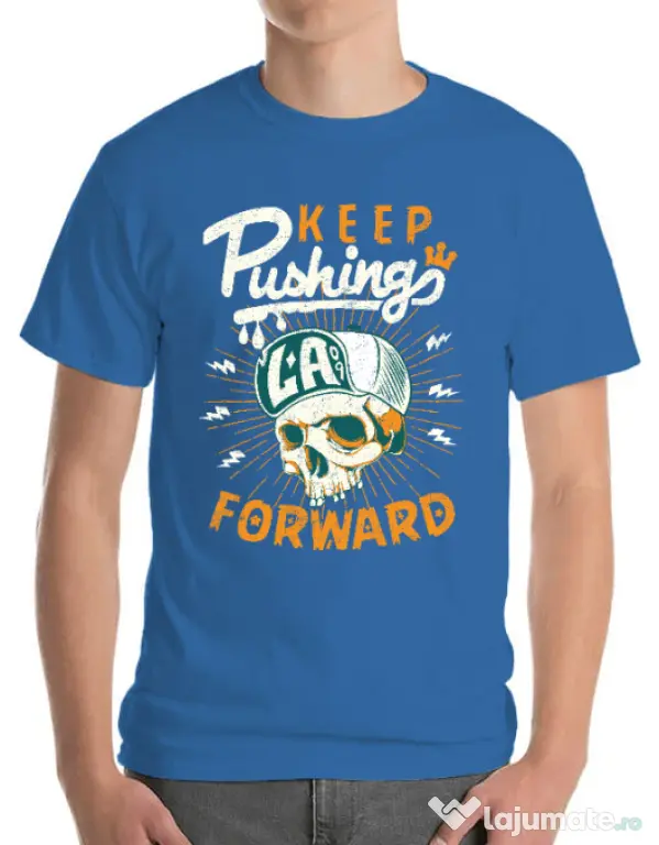 Tricou ADLER barbat Keep pushing Albastru azuriu