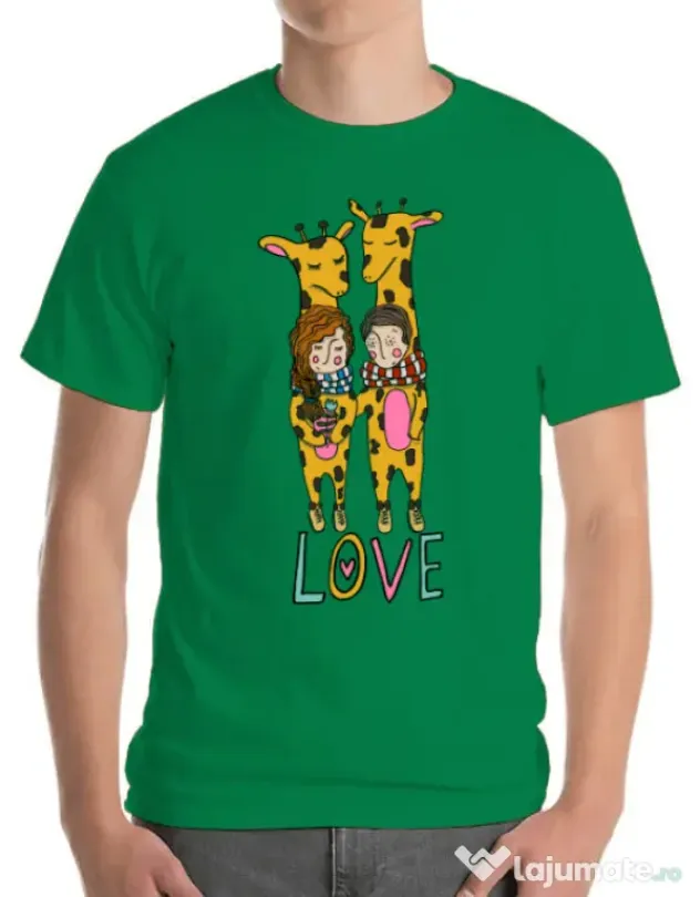 Tricou ADLER barbat Giraffes love Verde mediu