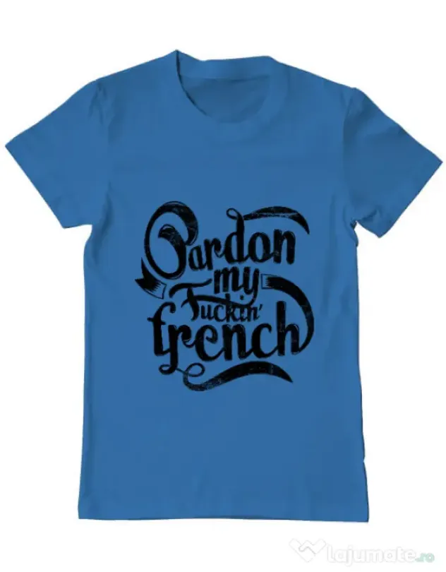 Tricou ADLER barbat Pardon my fucking french Albastru azuriu