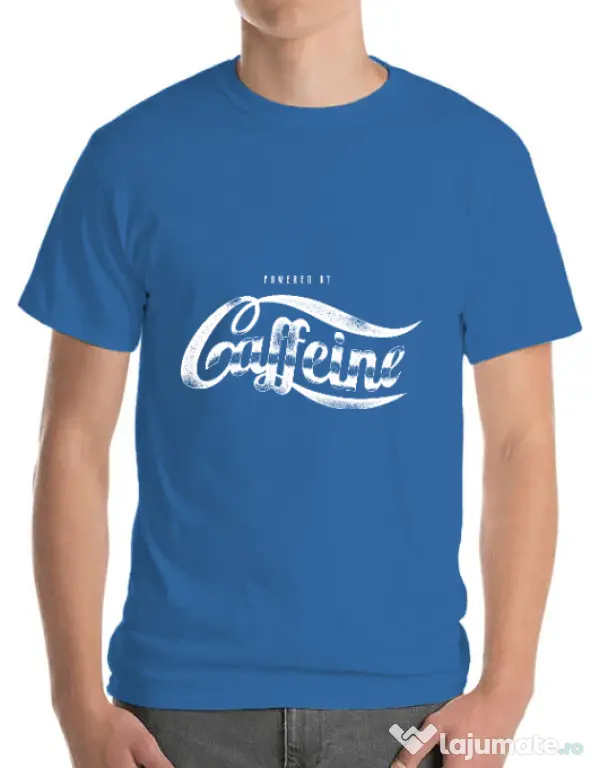 Tricou ADLER barbat Powered by caffeine Albastru azuriu