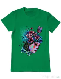 Tricou ADLER barbat Lady and flowers Verde mediu