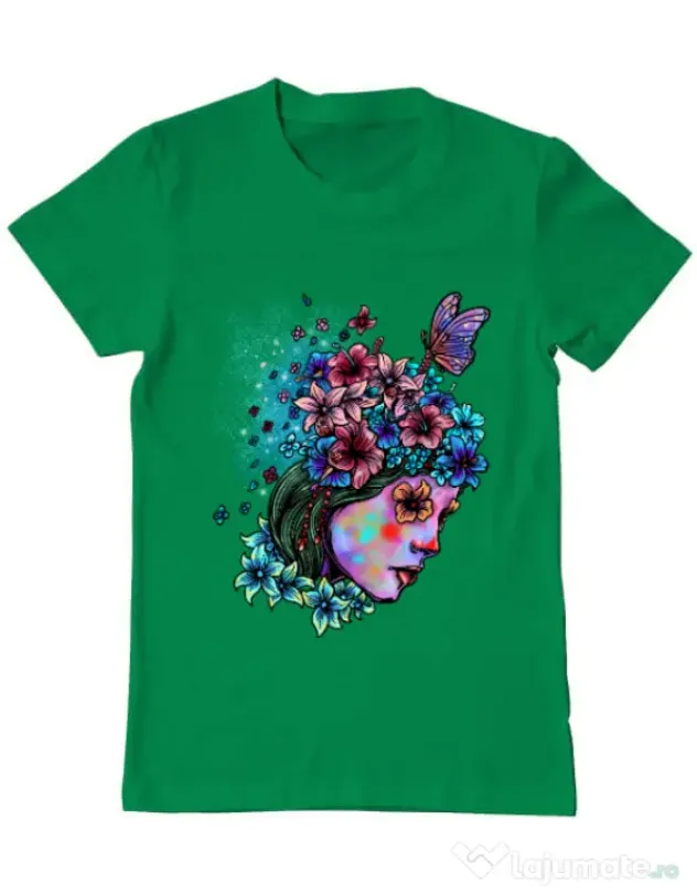 Tricou ADLER barbat Lady and flowers Verde mediu