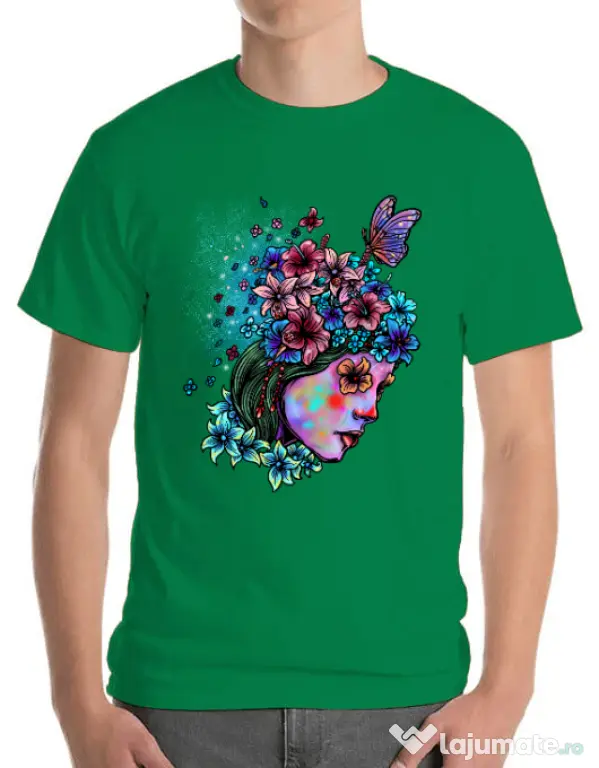 Tricou ADLER barbat Lady and flowers Verde mediu