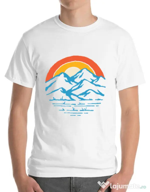 Tricou ADLER barbat Mountain and rainbow Alb