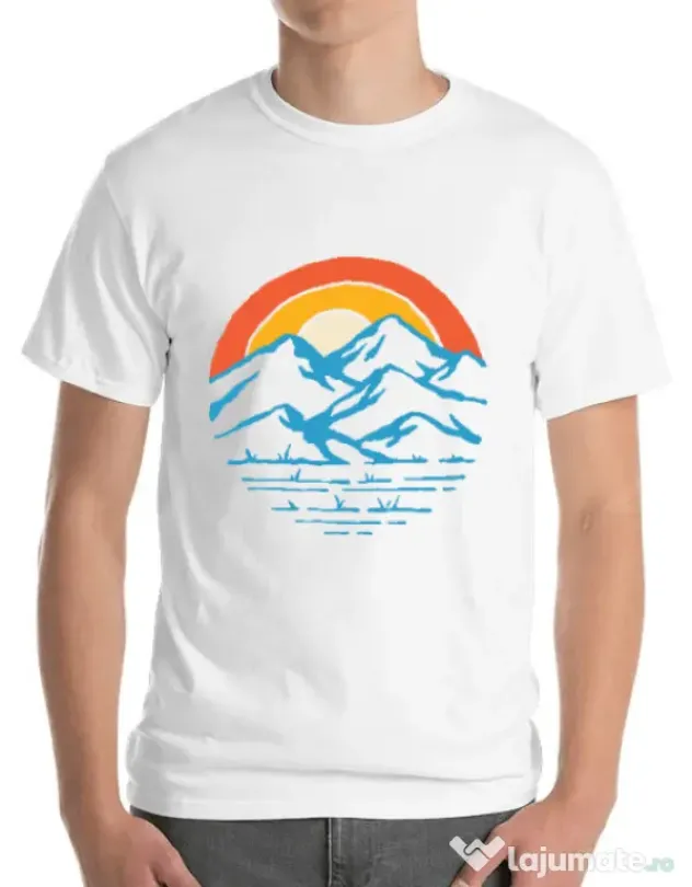 Tricou ADLER barbat Mountain and rainbow Alb