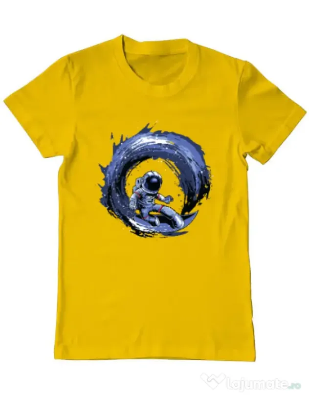 Tricou ADLER barbat Surfing in space Galben