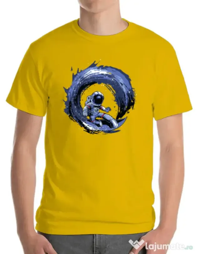 Tricou ADLER barbat Surfing in space Galben