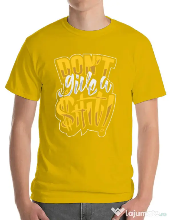 Tricou ADLER barbat Don't give a shit Galben