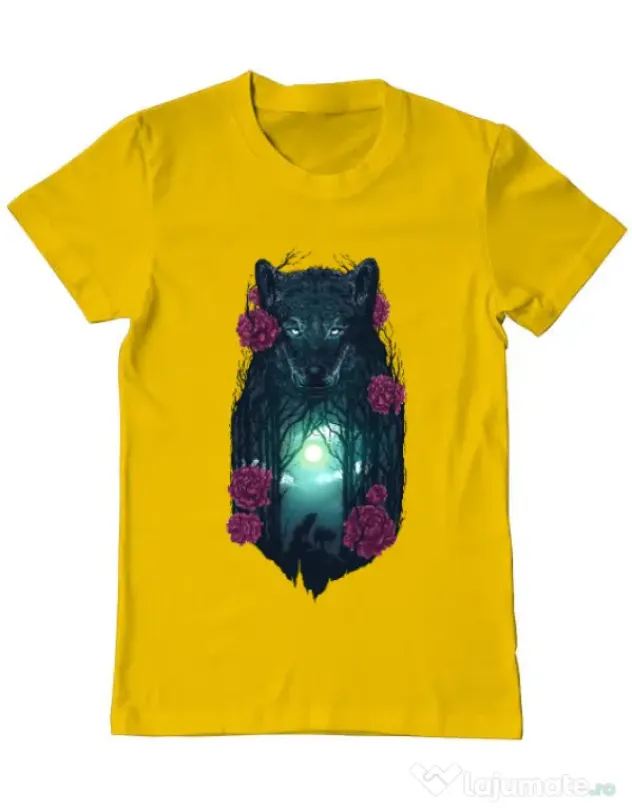 Tricou ADLER barbat Running with the wolves Galben