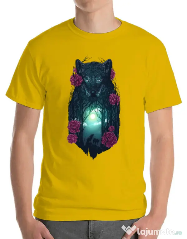 Tricou ADLER barbat Running with the wolves Galben