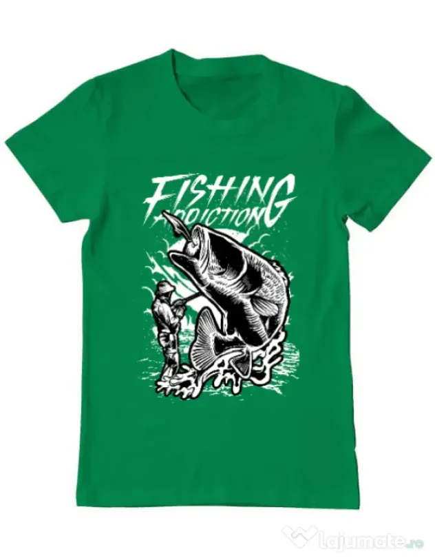 Tricou ADLER barbat Fishing addiction Verde mediu