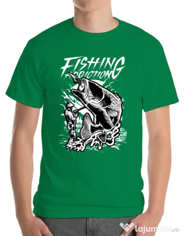 Tricou ADLER barbat Fishing addiction Verde mediu