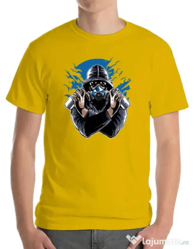 Tricou ADLER barbat Graffiti gas mask Galben