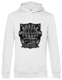 Hoodie barbat cu gluga Hustle for that muscle Alb
