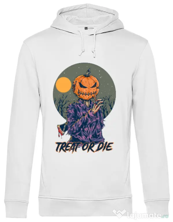 Hoodie barbat cu gluga Treat or die Alb