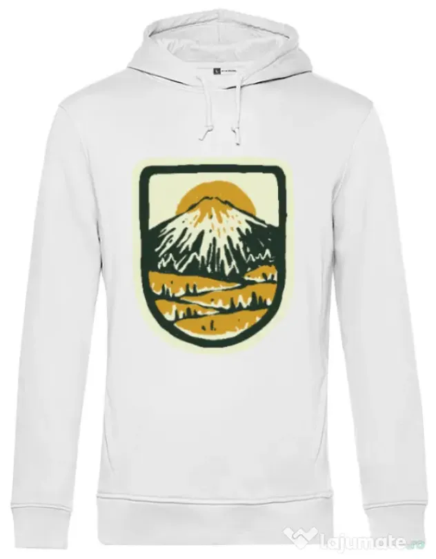 Hoodie barbat cu gluga Hand drawn mountains Alb