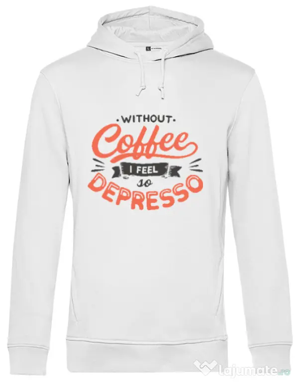 Hoodie barbat cu gluga Without coffee Alb