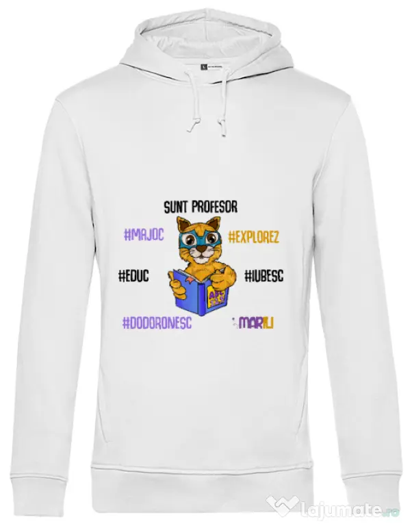 Hoodie barbat cu gluga Sacoșa profesor Alb