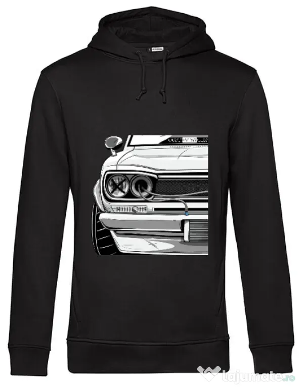 Hoodie barbat cu gluga Skyline Hakosuka (front) Negru