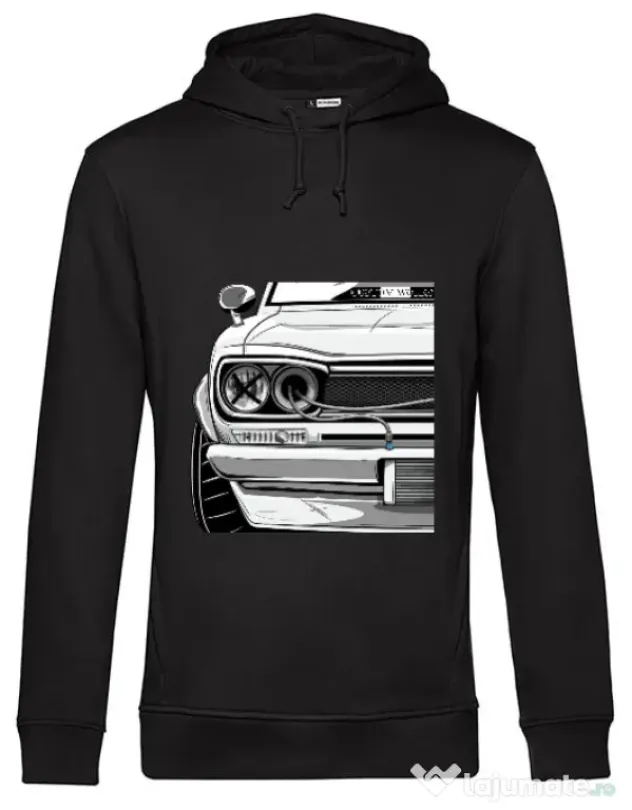 Hoodie barbat cu gluga Skyline Hakosuka (front) Negru