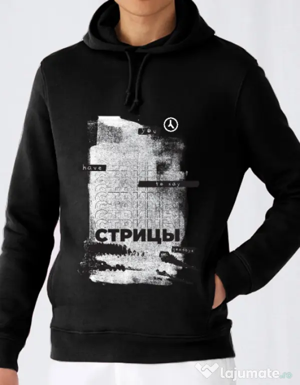 Hoodie barbat cu gluga Russian Goodbye Negru