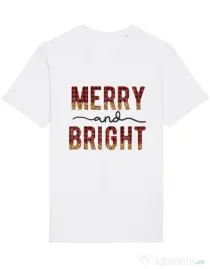 Tricou STANLEY STELLA barbat Merry and Bright Christmas Alb