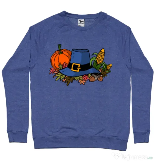 Bluza personalizata barbat Thank Giving Albastru melanj