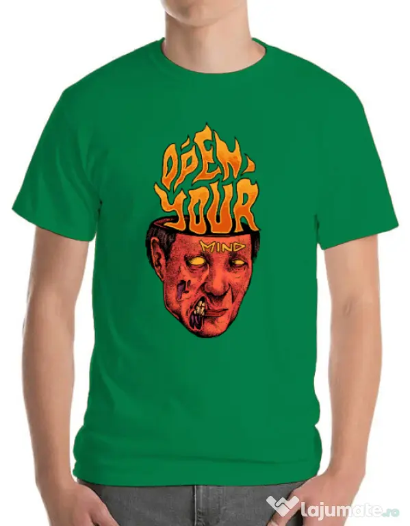 Tricou personalizat barbat OPEN YOUR MIND Verde mediu