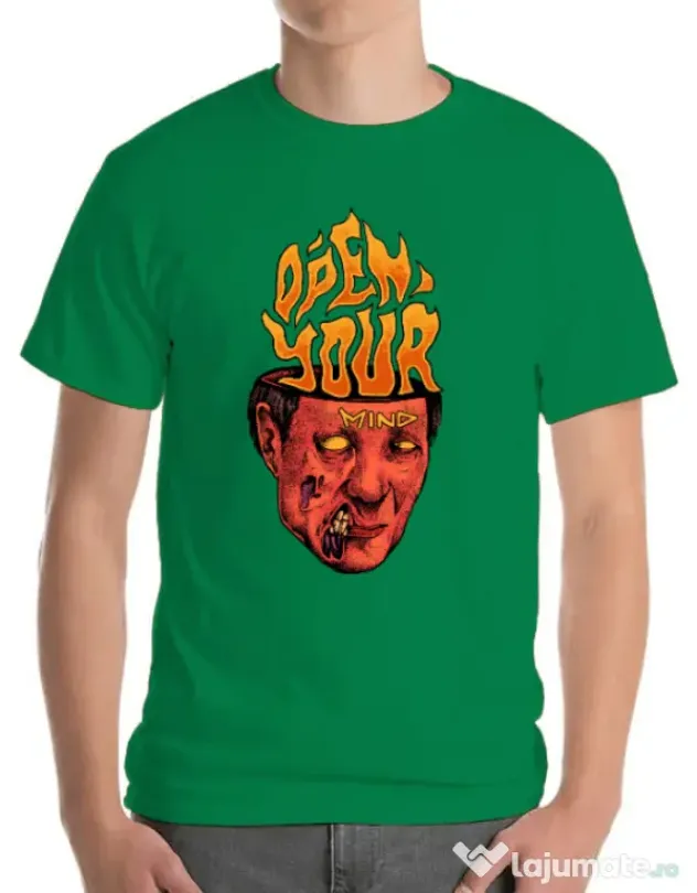 Tricou personalizat barbat OPEN YOUR MIND Verde mediu