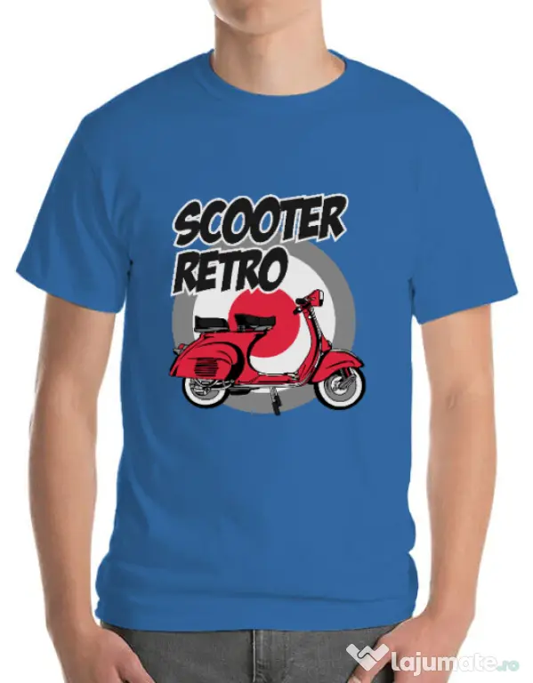 Tricou personalizat barbat SCOOTER RETRO RED COLOR Albastru azuriu