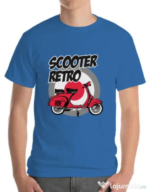 Tricou personalizat barbat SCOOTER RETRO RED COLOR Albastru azuriu