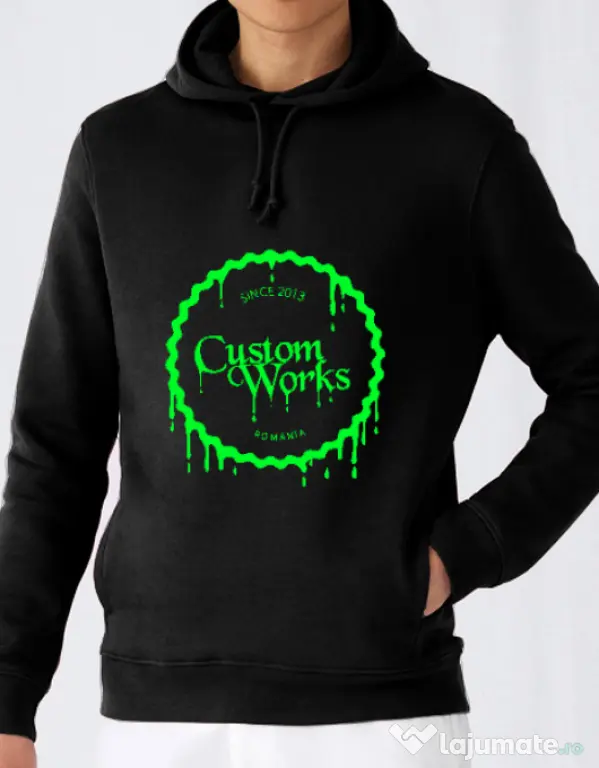 Hanorac barbat cu gluga CW Logo Neon Green Negru