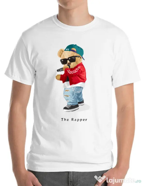 Tricou personalizat barbat Bear Rapper Alb