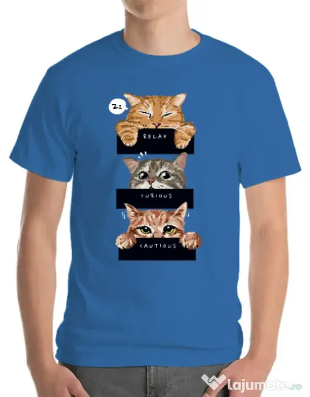 Tricou personalizat barbat Relax,curious,cautious Albastru azuriu