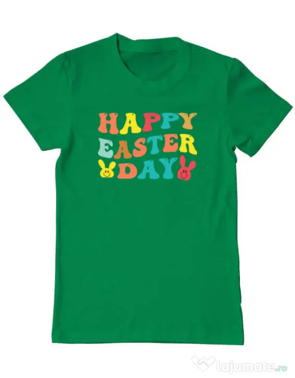 Tricou personalizat barbat HAPPY EASTER DAY Verde mediu