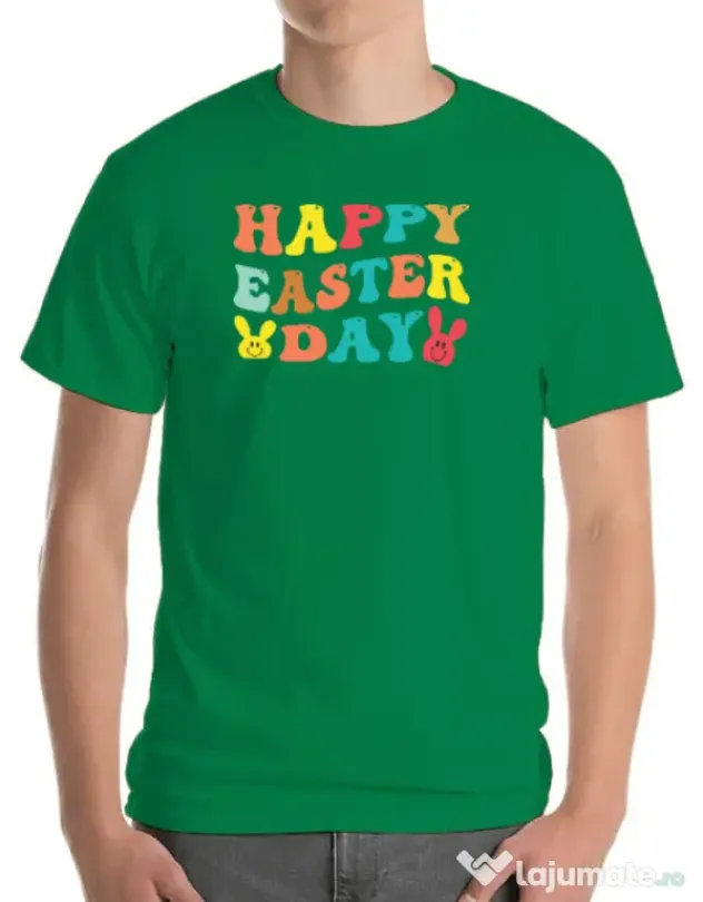 Tricou personalizat barbat HAPPY EASTER DAY Verde mediu