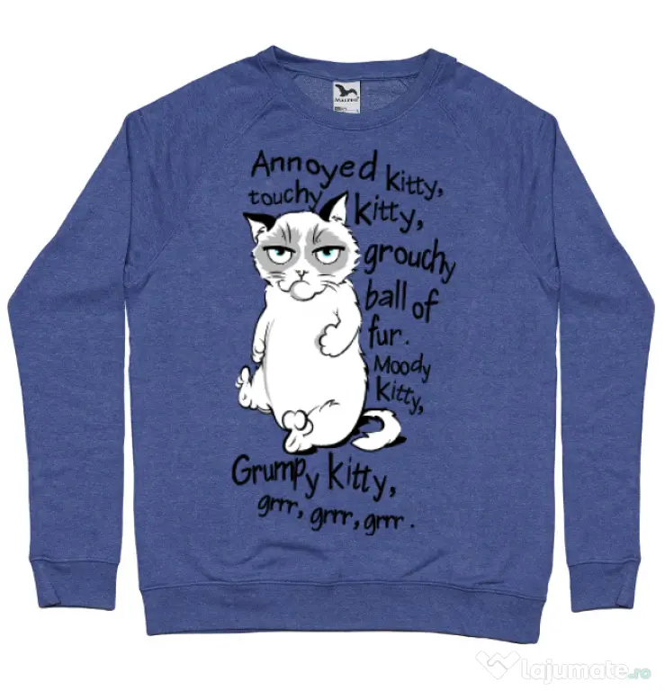 Bluza ADLER barbat Grumpy kitty Albastru melanj