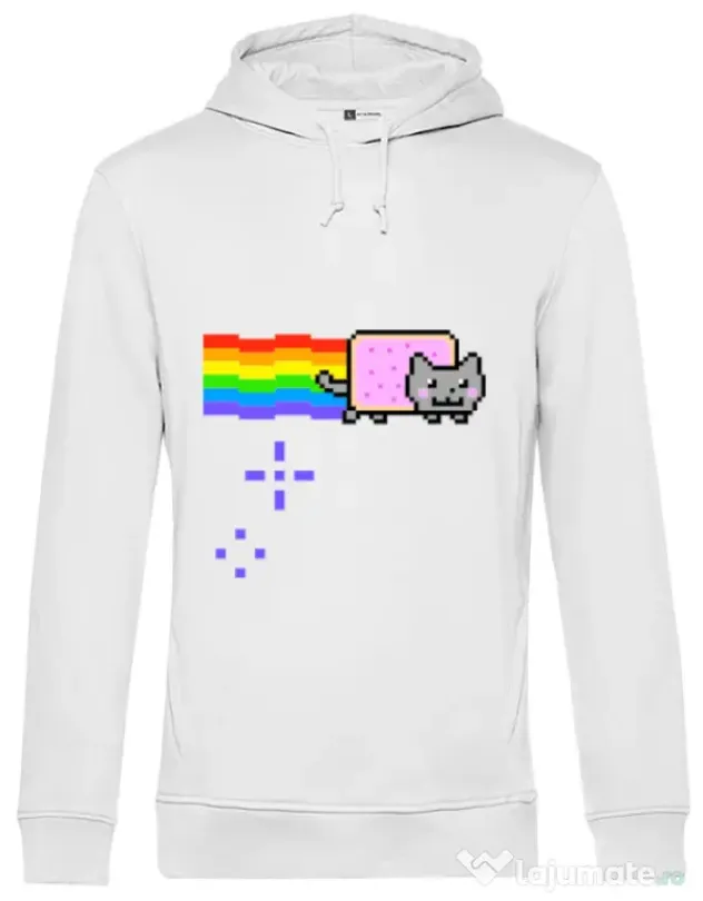 Hoodie barbat cu gluga Nyan cat Alb