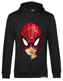 Hoodie barbat cu gluga Spiderman pizza Negru