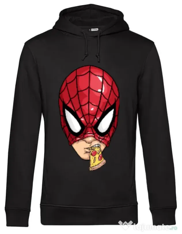 Hoodie barbat cu gluga Spiderman pizza Negru