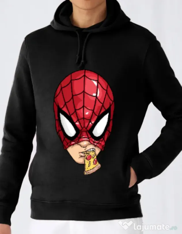 Hoodie barbat cu gluga Spiderman pizza Negru